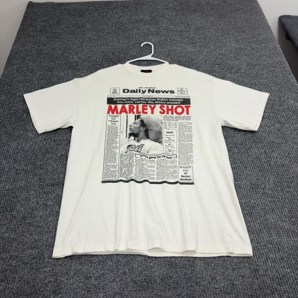 Bob Marley Zion Rootswear T Shirt Mens 1X White Cotton Newspaper Streetwear